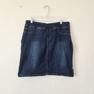 Main Street Exchange Dark Wash Denim Jean Skirt Knee Length Stretch Y2K 14 XL